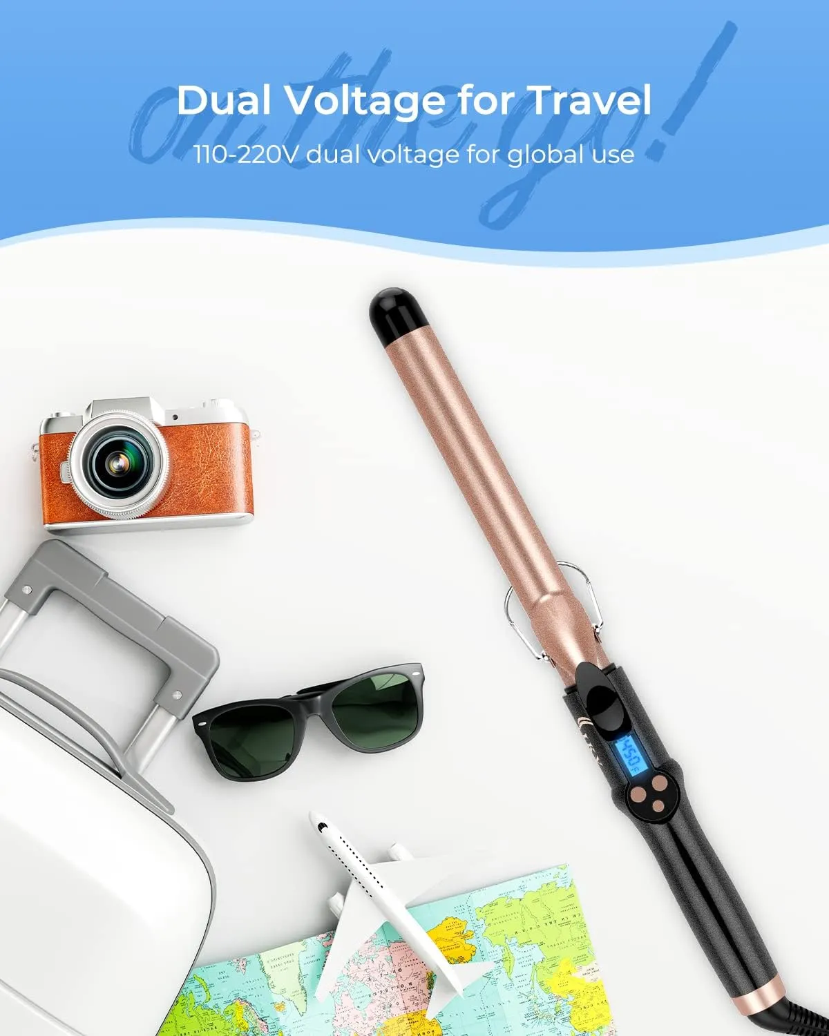 1 Inch Extra Long Barrel Curling Iron, Ceramic Tourmaline Curling Wand Professional Dual Voltage