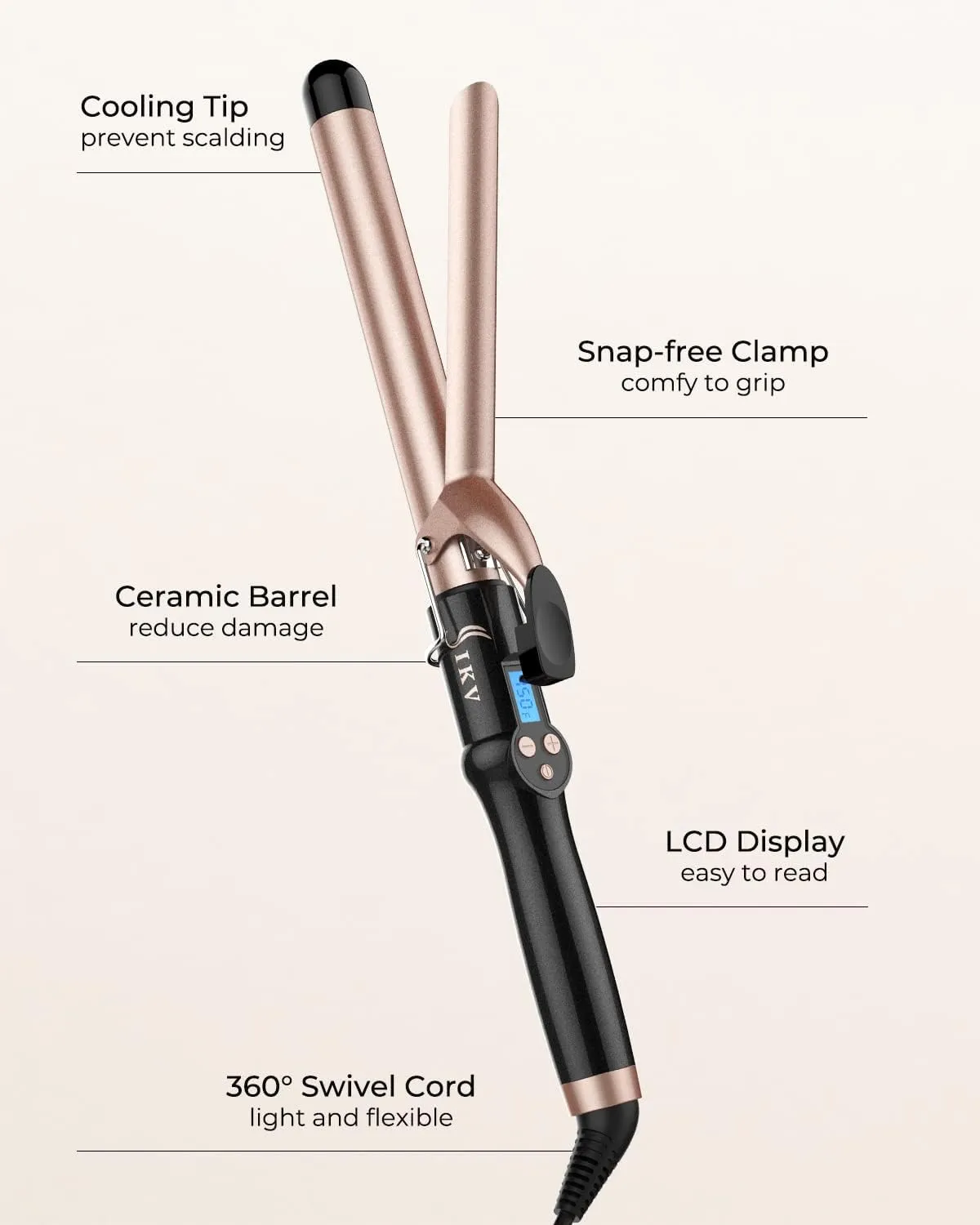 1 Inch Extra Long Barrel Curling Iron, Ceramic Tourmaline Curling Wand Professional Dual Voltage
