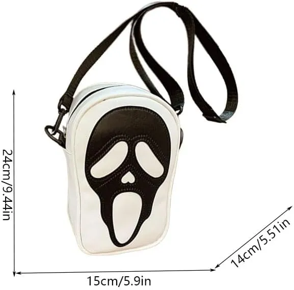 1 Pcs Ghost Face Shoulder Bag Lovely Ghost Face Purse Goth Purses And Handbags for Men And Women（Black, White）