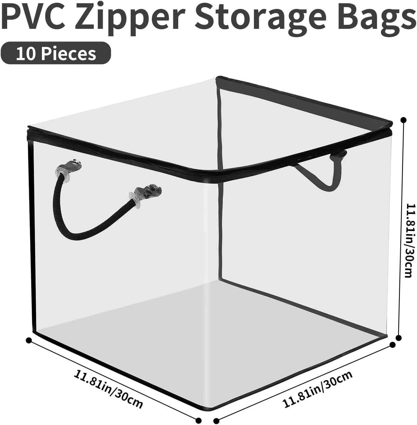 10 PCS Clear Zippered Storage Bags with Handles,Sweater Storage with Two-Way Zipper,Foldable Closet Organizer Bed Sheet Organizer,Cube Plastic Storage Organizer,Bag,Bin for Clothes,Towel-BK