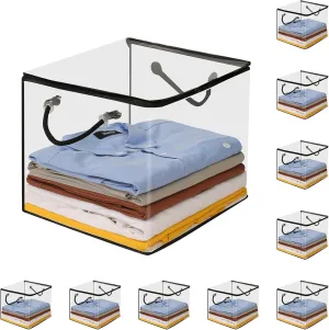 10 PCS Clear Zippered Storage Bags with Handles,Sweater Storage with Two-Way Zipper,Foldable Closet Organizer Bed Sheet Organizer,Cube Plastic Storage Organizer,Bag,Bin for Clothes,Towel-BK