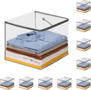 10 PCS Clear Zippered Storage Bags with Handles,Sweater Storage with Two-way Zipper,Foldable Closet Organizer Bed Sheet Organizer,Cube Plastic Storage Organizer,Bag,Bin,for Clothes,Towel-GY