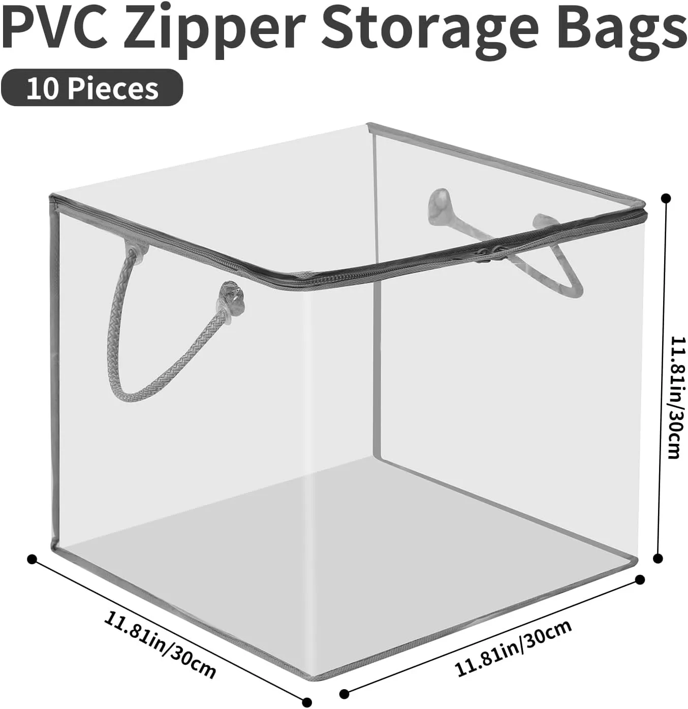 10 PCS Clear Zippered Storage Bags with Handles,Sweater Storage with Two-way Zipper,Foldable Closet Organizer Bed Sheet Organizer,Cube Plastic Storage Organizer,Bag,Bin,for Clothes,Towel-GY