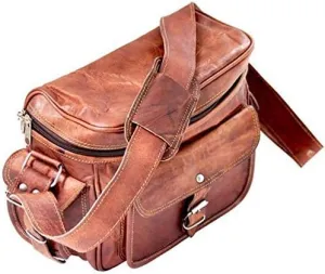 100% Pure Leather 12” Unisex Travel Brown Shoulder Sling Camera Bag
