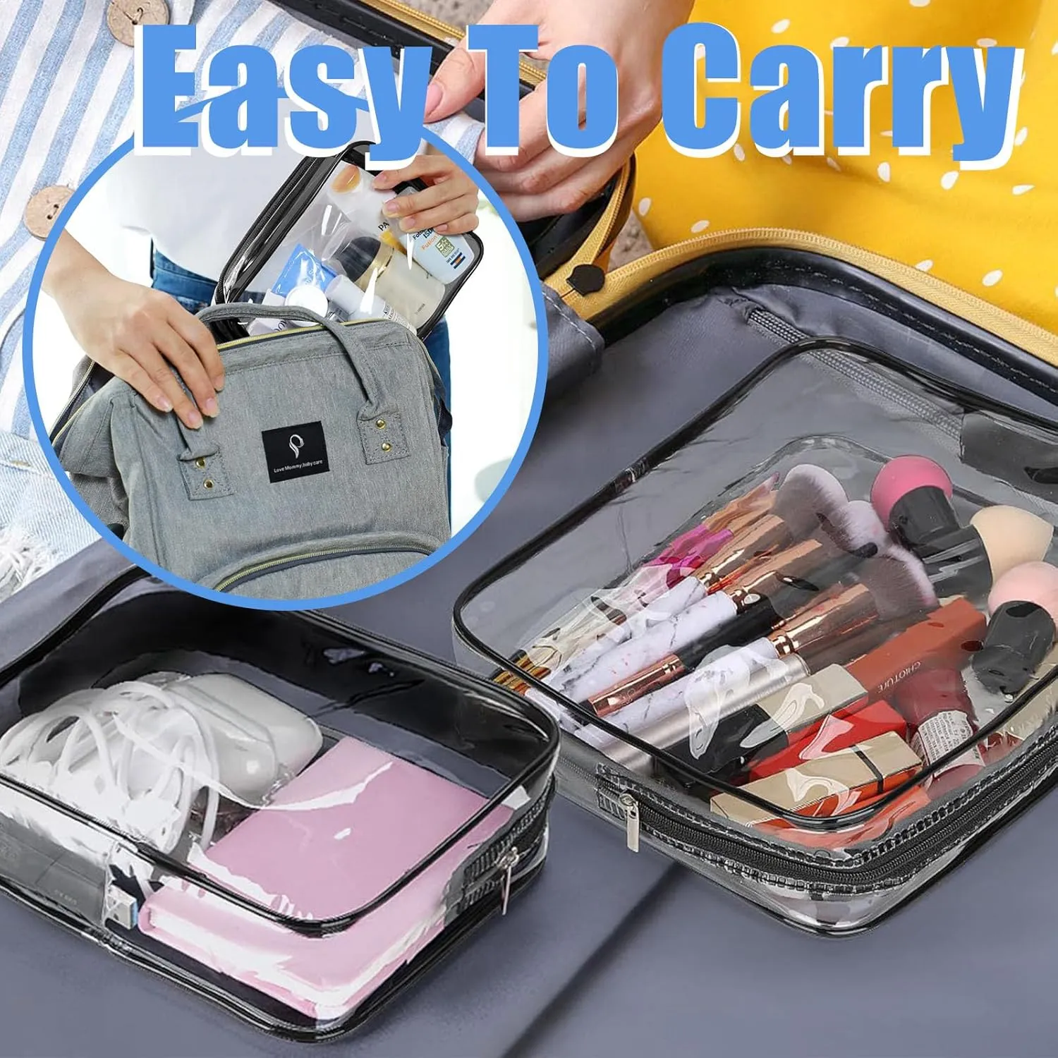 12 Pcs PVC Waterproof Zippered Toiletry Bag - Clear Carry Pouch Cosmetic Makeup Bag TSA Approved for Travel - Medium, Black