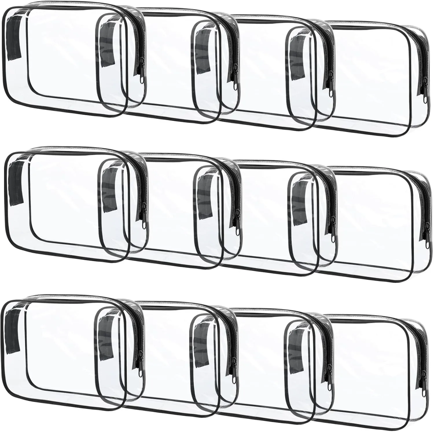 12 Pcs PVC Waterproof Zippered Toiletry Bag - Clear Carry Pouch Cosmetic Makeup Bag TSA Approved for Travel - Medium, Black