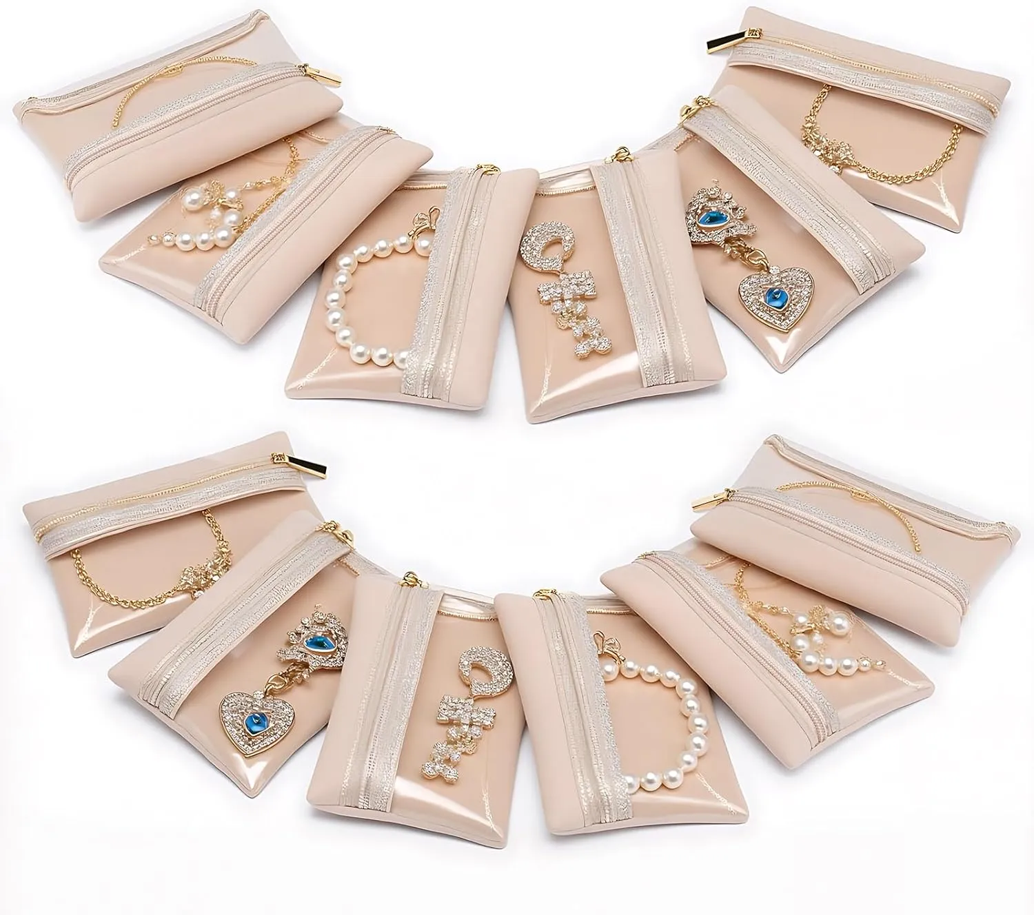 12pcs Travel Jewelry Bags，Storage Pouches Organizer Case Velvet Jewelry Pouch Bag with Zipper Pocket for Rings, Earrings, Necklace for Women Girls