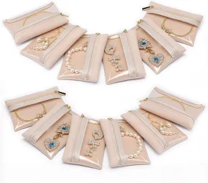 12pcs Travel Jewelry Bags，Storage Pouches Organizer Case Velvet Jewelry Pouch Bag with Zipper Pocket for Rings, Earrings, Necklace for Women Girls