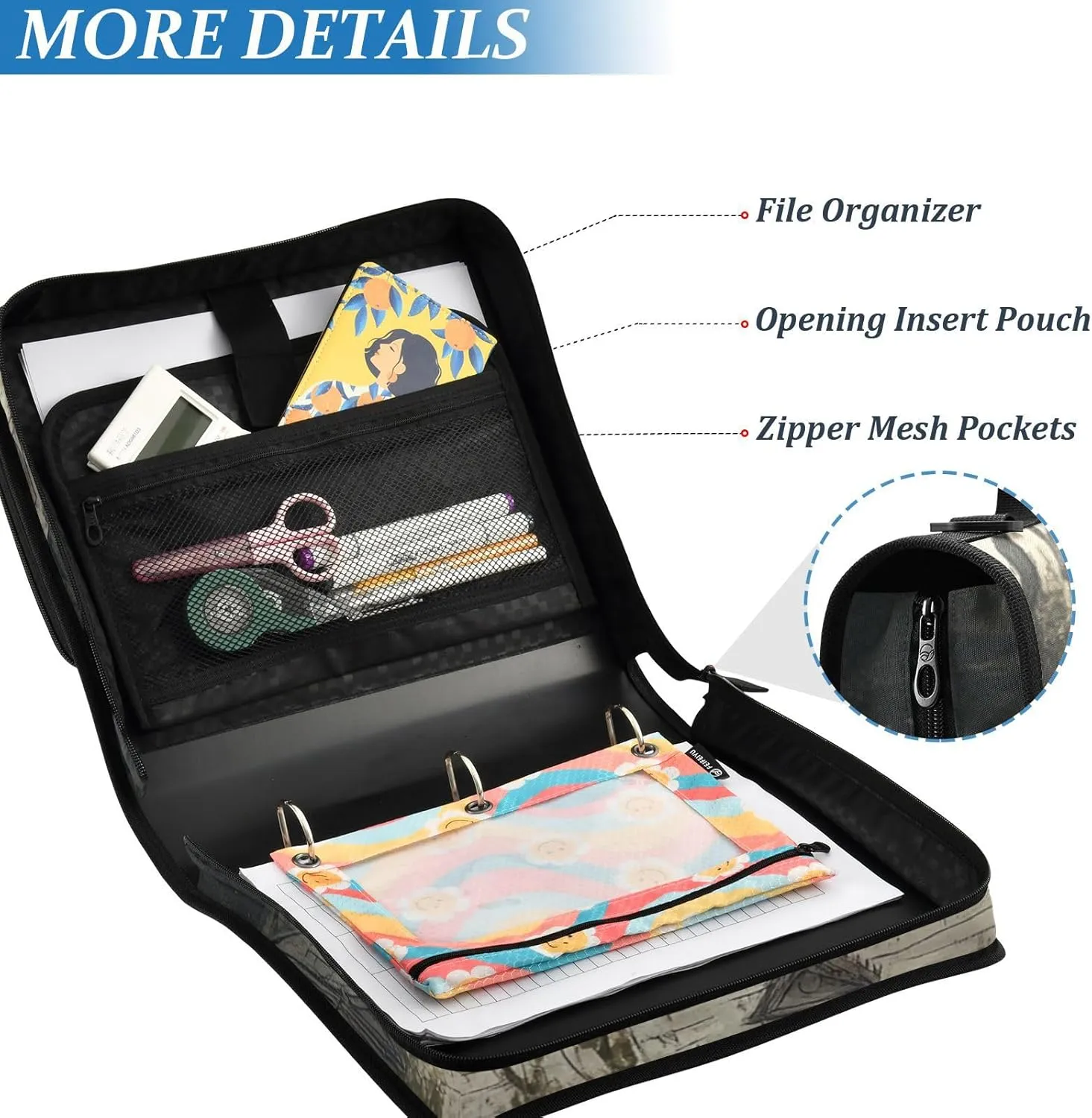 1.5 Inch 3 Rings Binder Organizer with Shoulder Strap & Handle Multiple Pockets Portfolio Binder Suitable for Middle School Ghosts are Floating Out of an Old Abandoned House