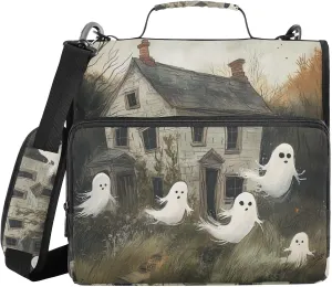 1.5 Inch 3 Rings Binder Organizer with Shoulder Strap & Handle Multiple Pockets Portfolio Binder Suitable for Middle School Ghosts are Floating Out of an Old Abandoned House