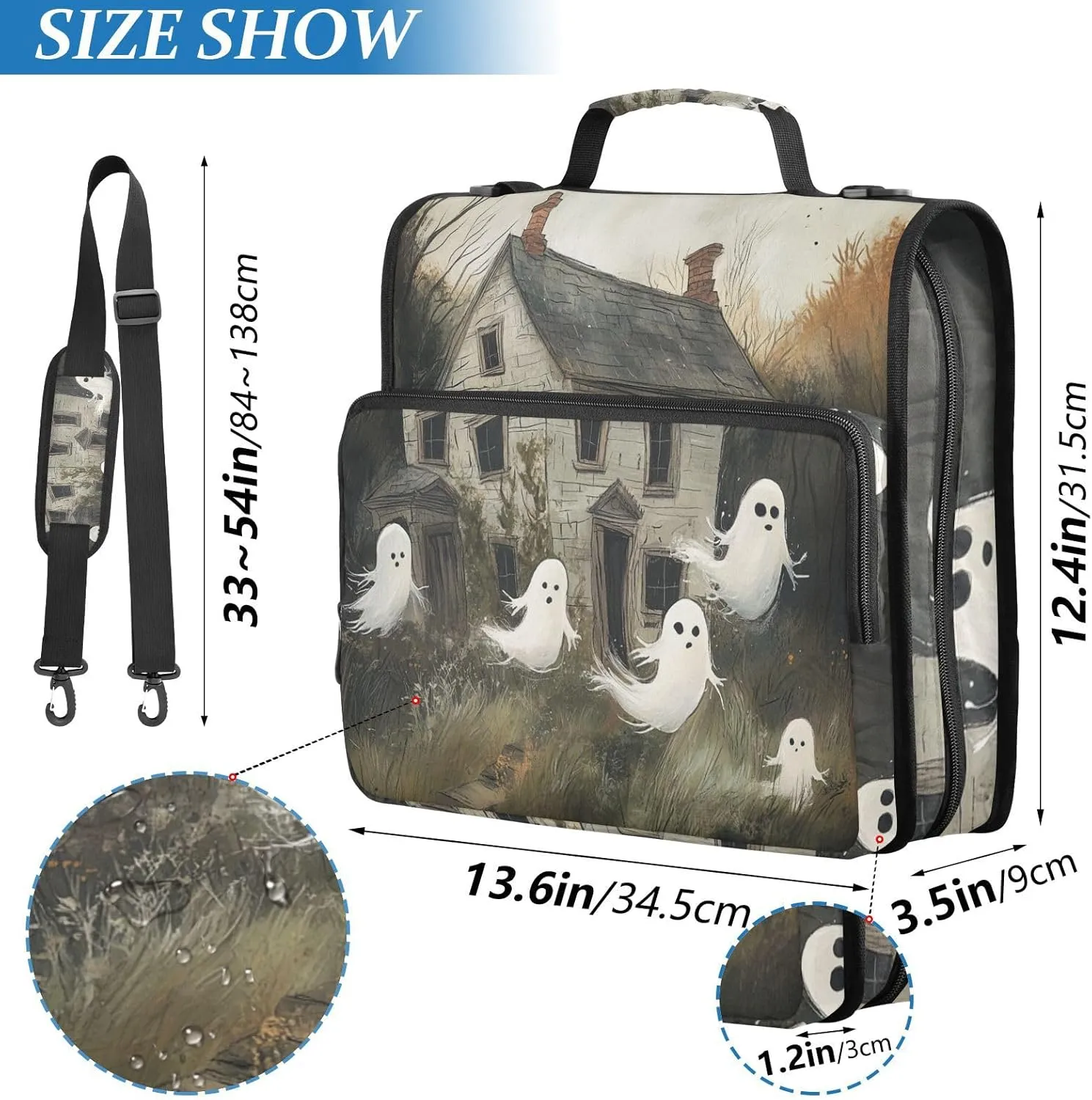 1.5 Inch 3 Rings Binder Organizer with Shoulder Strap & Handle Multiple Pockets Portfolio Binder Suitable for Middle School Ghosts are Floating Out of an Old Abandoned House