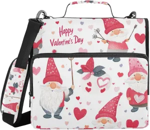 1.5 Inch 3 Rings Zipper Binder with Handle Laege Capacity Portable Portfolio for School/Office Valentine's Gnomes Heart Pink