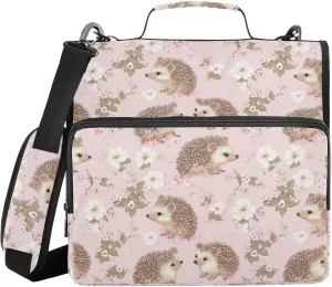 1.5 Inch 3 Rings Zippered Binder Bag with Strap Multiple Pockets Zippered Portfolio for School Sweet Hedgehog