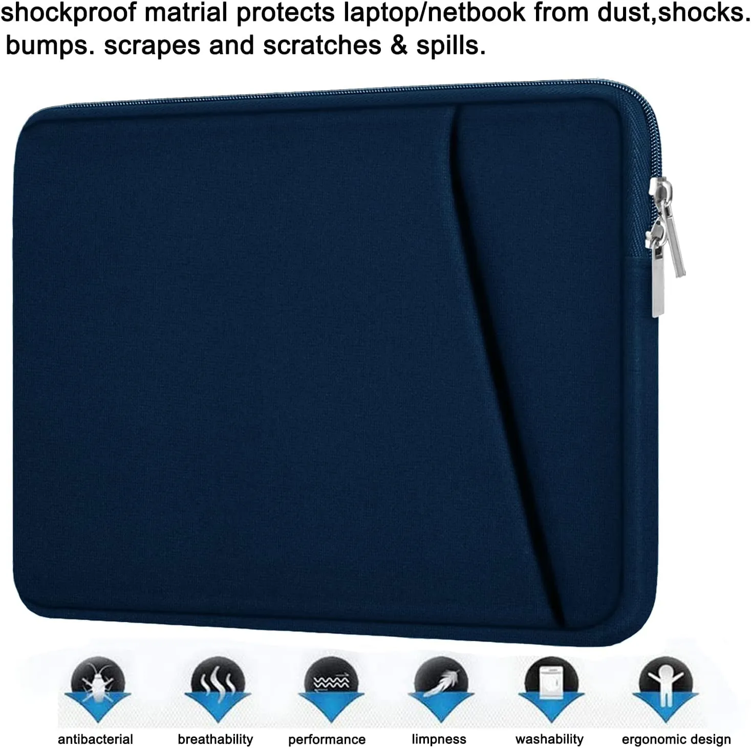 15.6 inch Laptop case, Durable Briefcase Shockproof Protective Sleeve, Handbags Portable Laptop Bag for 15.6 inch HP Dell Asus Lenovo Notebook Computer Cover with Front Pocket, Blue
