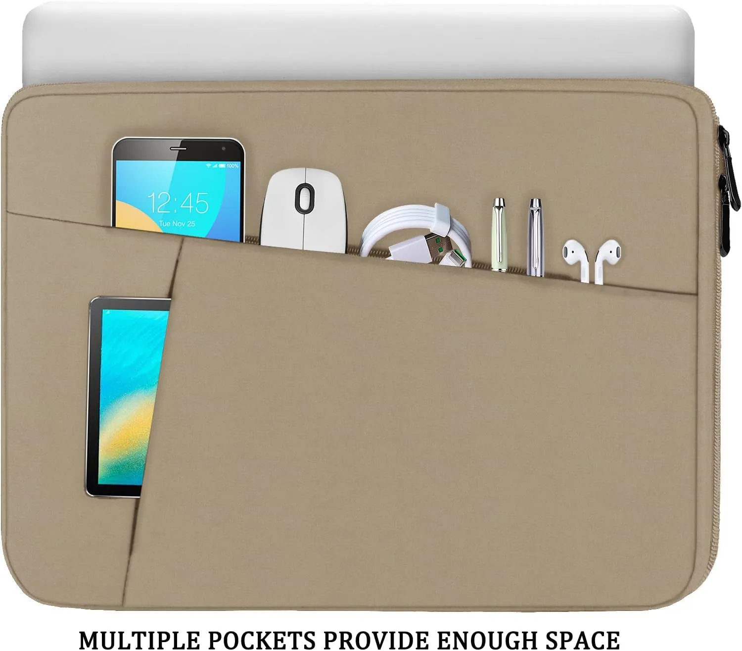 15.6 inch Laptop Sleeve, Shockproof Protective Computer Carrying Cover with Front Pocket, Briefcase Handbags Laptop Case for 15.6 inch HP, Dell, Acer, Asus, Notebook, Khaki