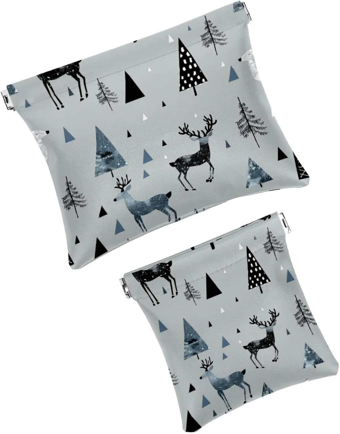 2 Pack Faux Leather Pocket Box, Small Makeup Pouch Purse, Mini Makeup Bag, Multifunctional Travel Storage Bag, Modern Abstract Forest Elk Tree Animal