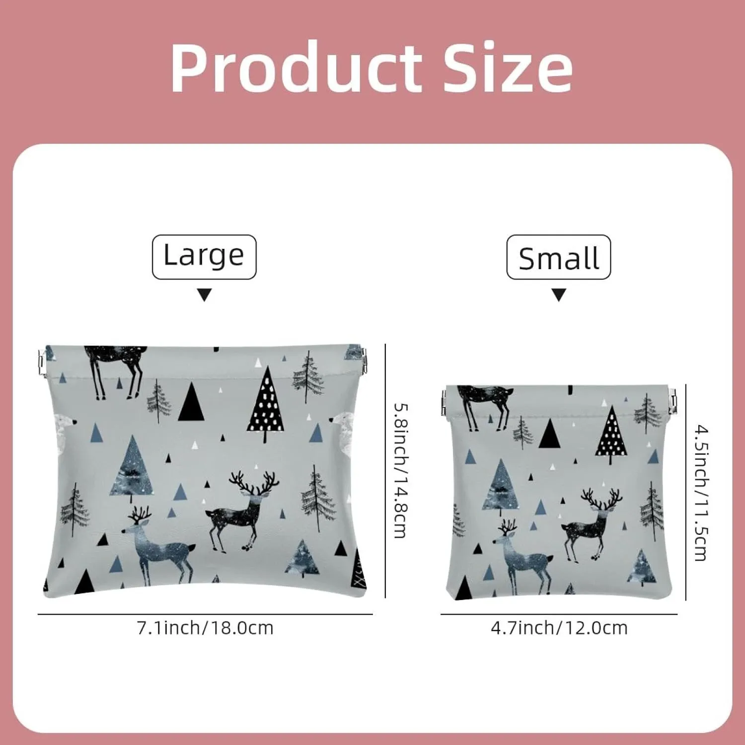 2 Pack Faux Leather Pocket Box, Small Makeup Pouch Purse, Mini Makeup Bag, Multifunctional Travel Storage Bag, Modern Abstract Forest Elk Tree Animal