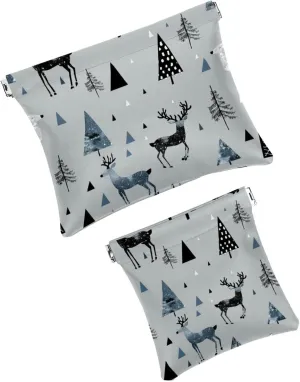 2 Pack Faux Leather Pocket Box, Small Makeup Pouch Purse, Mini Makeup Bag, Multifunctional Travel Storage Bag, Modern Abstract Forest Elk Tree Animal