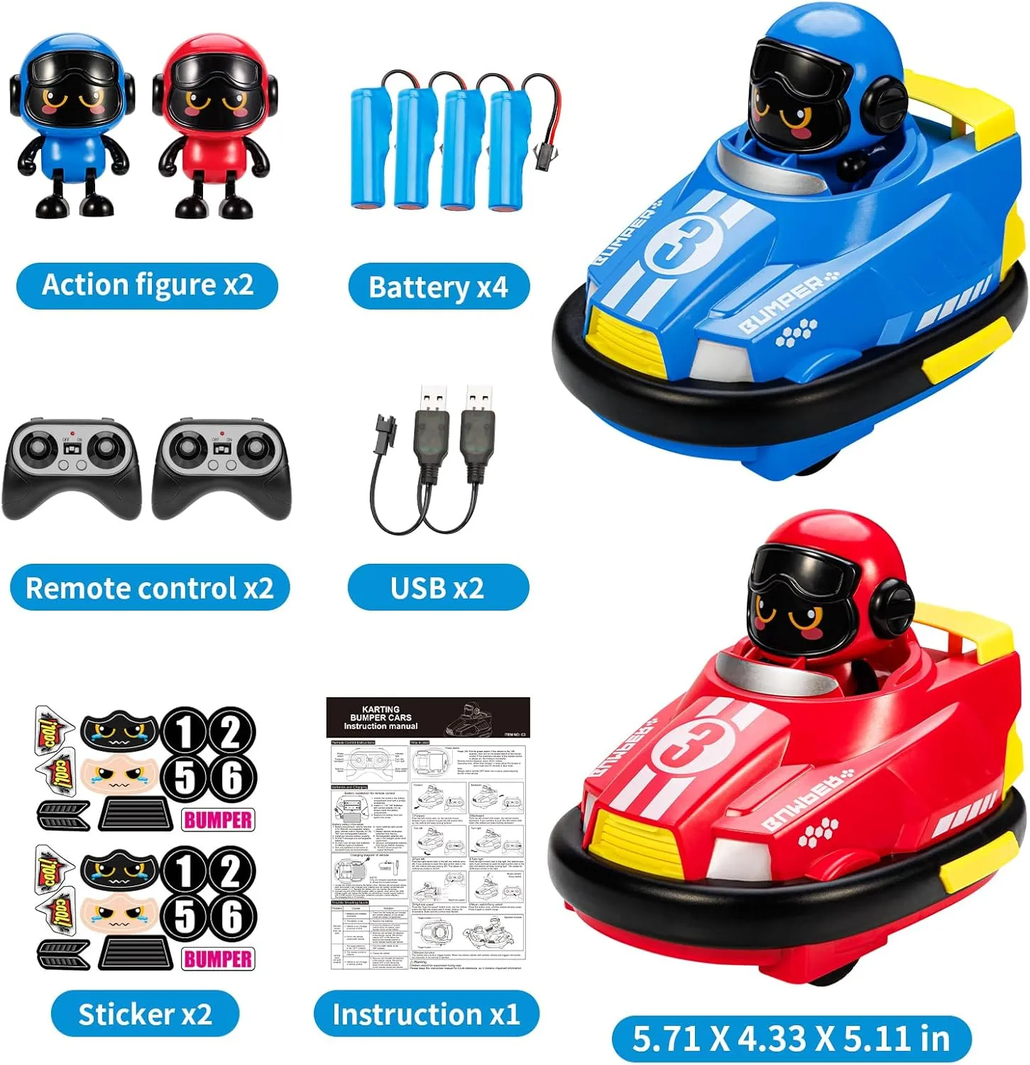 2 Pack RC Cars Toys for Ages 2-4 Toddlers|Remote Control Bumper Cars Toys for Ages 5-7 Kids|Birthday Gift for 3 4 5 6 7 8 Year Old Boys