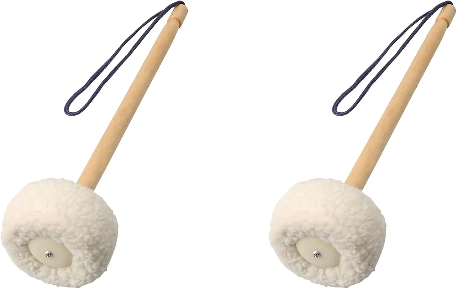 2 Pcs 14 Inch White Soft Wool Gong Mallet Felt Head Dia 80mm With Wooden Handle