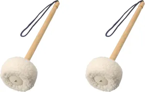 2 Pcs 14 Inch White Soft Wool Gong Mallet Felt Head Dia 80mm With Wooden Handle