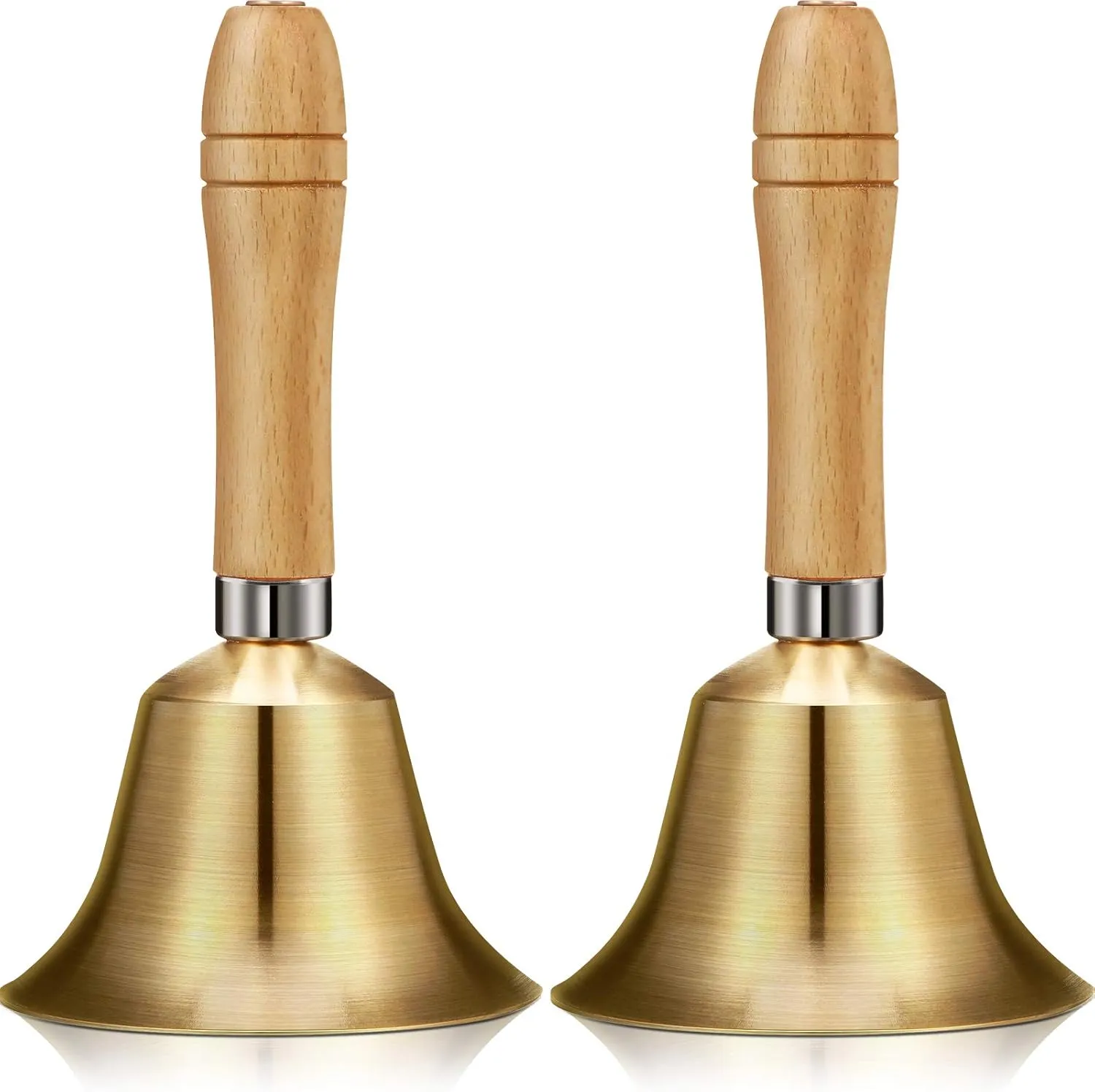 2 Pieces Solid Brass Hand Call Bells with Wooden Handle Ringing Handbells Loud Hand Held Service Animal Bell Decoration(3.15 x 3.15 x 5.9 Inch)