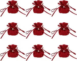 20 Pcs Round Bottom Drawstring Velvet Gift Bags Jewelry Pouches with Pearl Bead,for Wedding Favors,Christmas,Party Favors,Birthday,Red wine