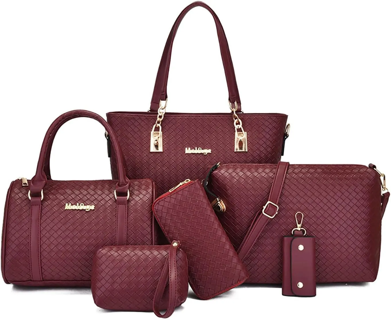 2025 Fashionable Woven Pattern 6-Piece Bag Set Trendy and Versatile Handbag Set for Women
