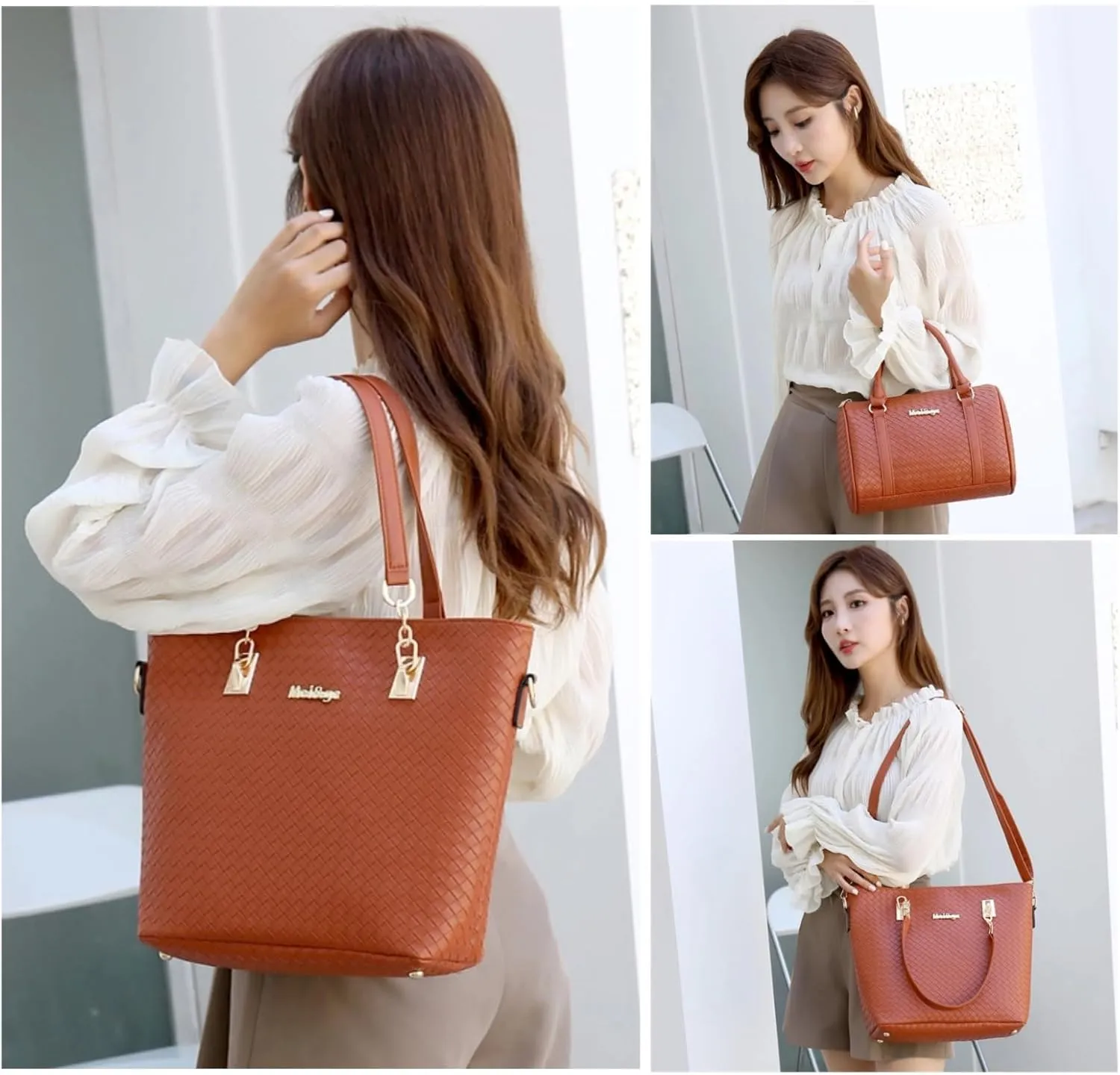 2025 Fashionable Woven Pattern 6-Piece Bag Set Trendy and Versatile Handbag Set for Women