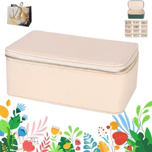 2025 New Travel Jewelry Box with Small Pouches, Portable PU Leather Jewelry Organizer Box, Mini Jewelry Travel Case, For Earring, Necklace, Rings, Bracelets (Beige, 12 Pouches)