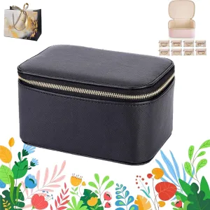 2025 New Travel Jewelry Box with Small Pouches, Portable PU Leather Jewelry Organizer Box, Mini Jewelry Travel Case, For Earring, Necklace, Rings, Bracelets (Black, 8 Pouches)