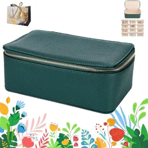 2025 New Travel Jewelry Box with Small Pouches, Portable PU Leather Jewelry Organizer Box, Mini Jewelry Travel Case, For Earring, Necklace, Rings, Bracelets (Green, 12 Pouches)