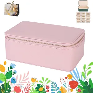 2025 New Travel Jewelry Box with Small Pouches, Portable PU Leather Jewelry Organizer Box, Mini Jewelry Travel Case, For Earring, Necklace, Rings, Bracelets (Pink, 12 Pouches)