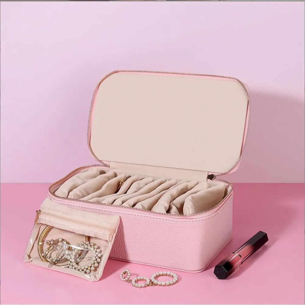 2025 New Travel Jewelry Box with Small Pouches, Portable PU Leather Jewelry Organizer Box, Mini Jewelry Travel Case, For Earring, Necklace, Rings, Bracelets (Yellow, 12 Pouches)