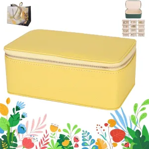 2025 New Travel Jewelry Box with Small Pouches, Portable PU Leather Jewelry Organizer Box, Mini Jewelry Travel Case, For Earring, Necklace, Rings, Bracelets (Yellow, 12 Pouches)