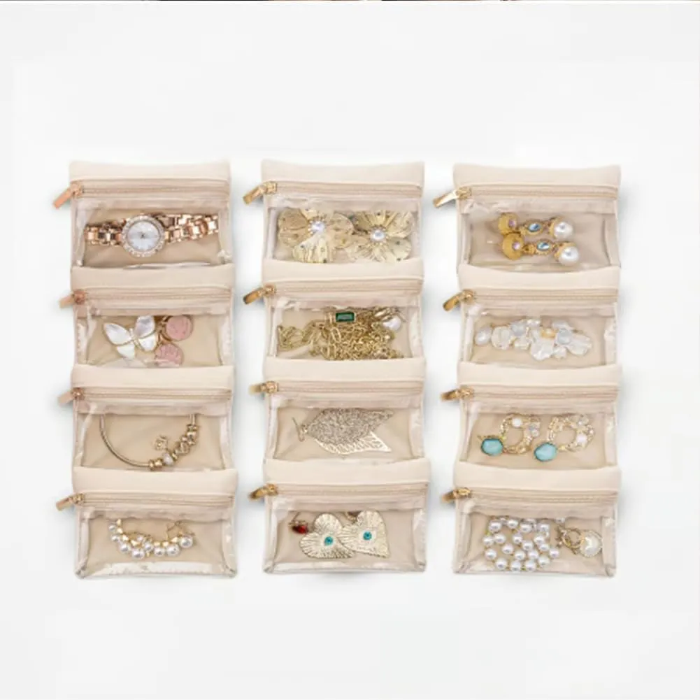 2025 New Travel Jewelry Box with Small Pouches, Portable PU Leather Jewelry Organizer Box, Mini Jewelry Travel Case, For Earring, Necklace, Rings, Bracelets (Yellow, 12 Pouches)