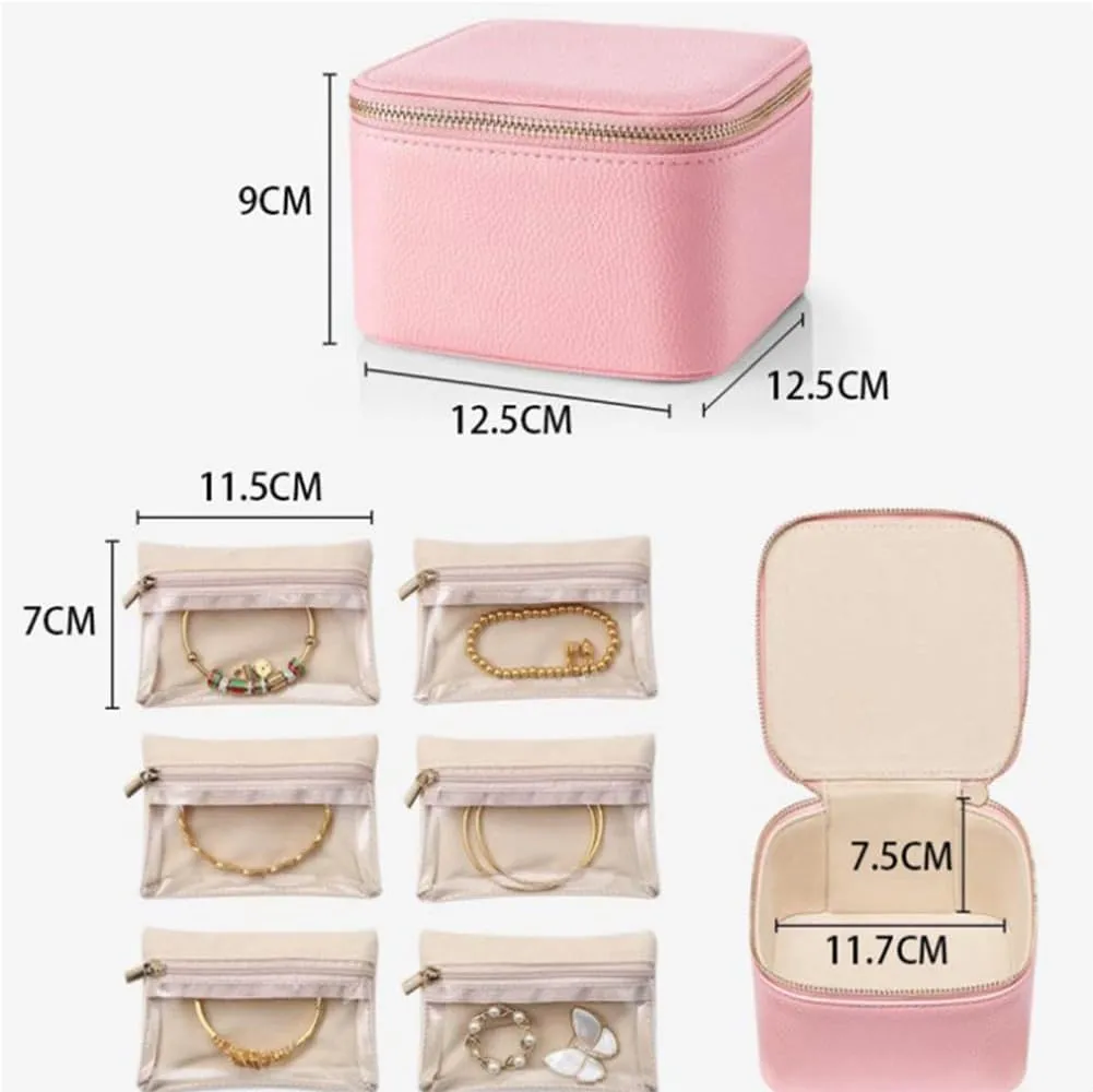 2025 New Travel Jewelry Box with Small Pouches, Portable PU Leather Jewelry Organizer Box, Mini Jewelry Travel Case, For Earring, Necklace, Rings, Bracelets (Yellow, 12 Pouches)