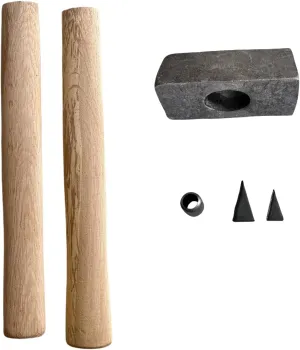 2025 Upgrade Sledge Hammer DIY Kit – 2 lb Stoneheavy Duty Hammer Hand-Forged Steel Hammer Head, 2 Wooden Handle & Wedge Shock Absorbing Forged Iron Unassembled for Custom Crafting