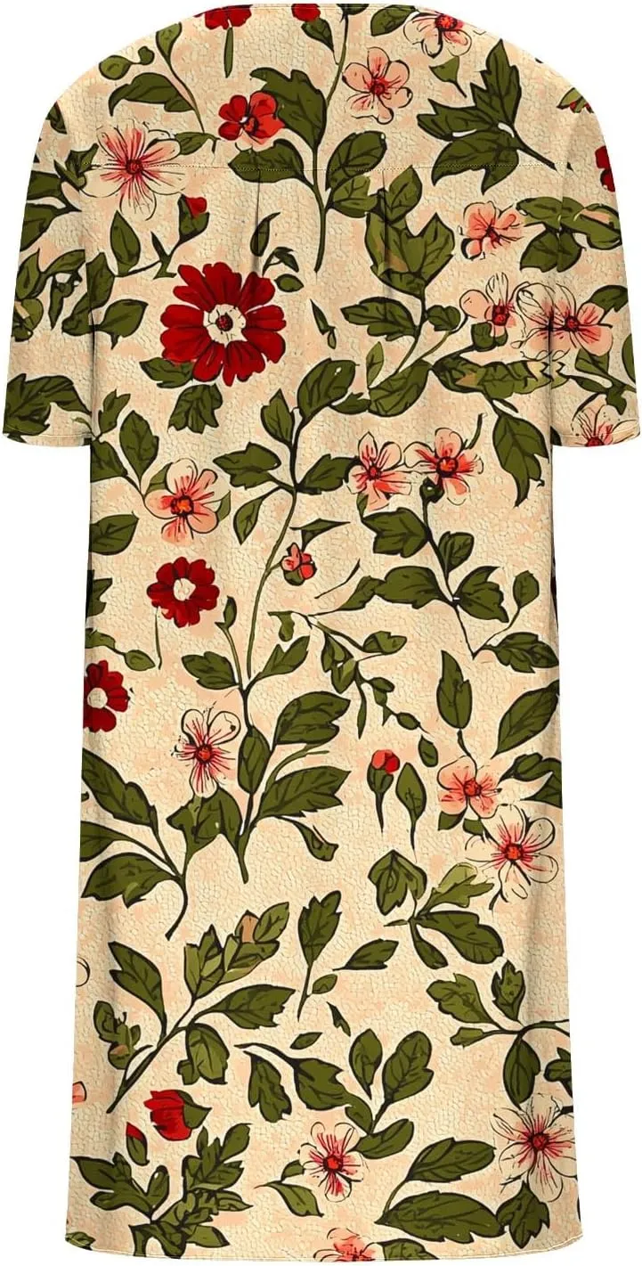 2025 Women's Spring Summer Dresses Funny Fashion Floral Printed Short Sleeve Casual V-Neck Maxi Dress