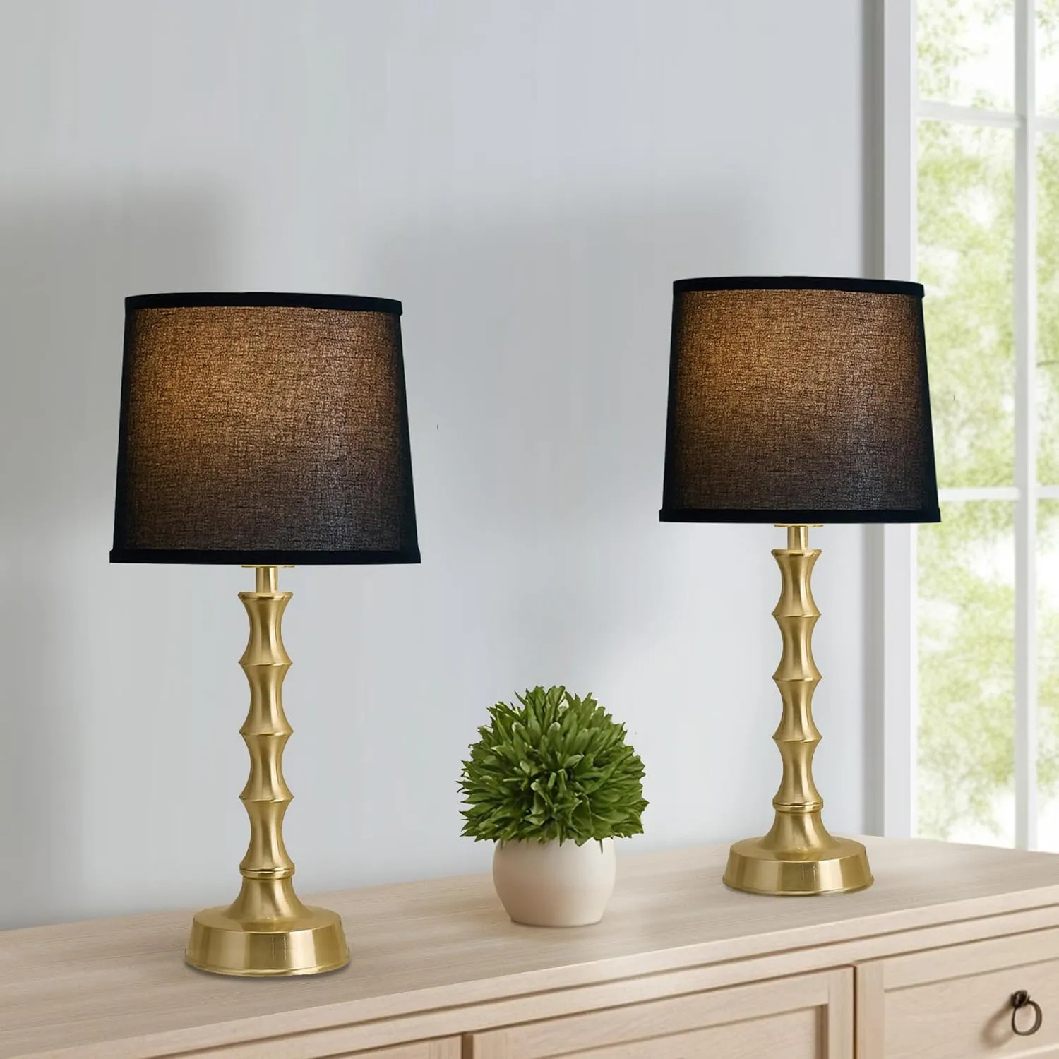 24" Small Black Lamp for Bedroom, Black Gold Table Lamps for Living Room Set of 2, Retro Gold Lamps for Nightstand Set of 2, Retro Small Table Lamp for Sofa Table, Nursery, Small Reading Lamps