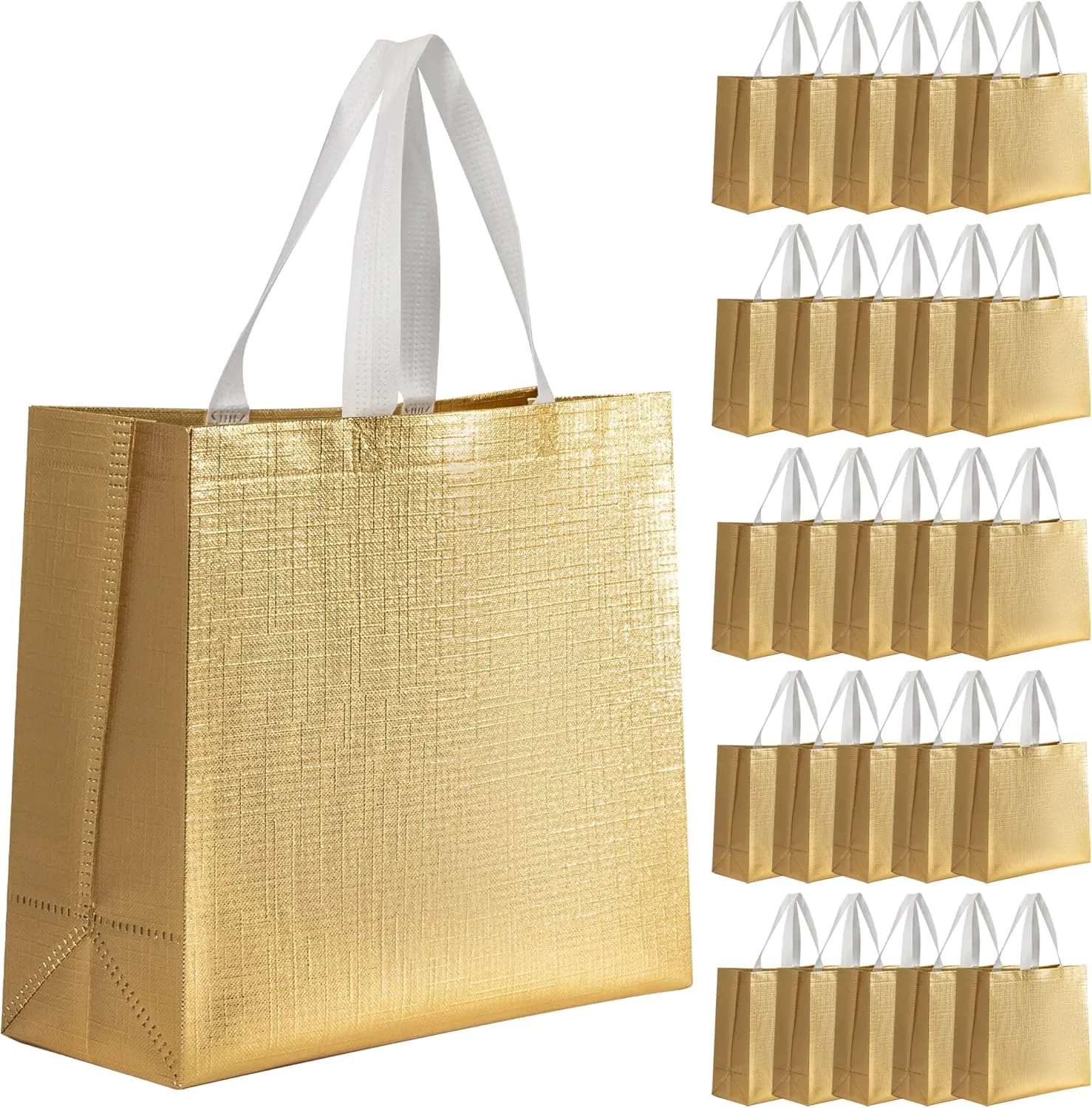 25 Pack Large Gift Bags for Present Birthday Party Wedding Reusable Gift Bag Silver Giant Gift Bags Cloth Non-woven Fabric Gift Bags (Gold)