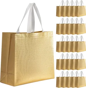 25 Pack Large Gift Bags for Present Birthday Party Wedding Reusable Gift Bag Silver Giant Gift Bags Cloth Non-woven Fabric Gift Bags (Gold)