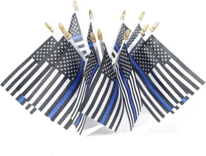 25 Pack Thin Blue Line Police Small Mini American Flag on Stick Police Officer Gifts for Law Enforcement Party Theme Event Decorations