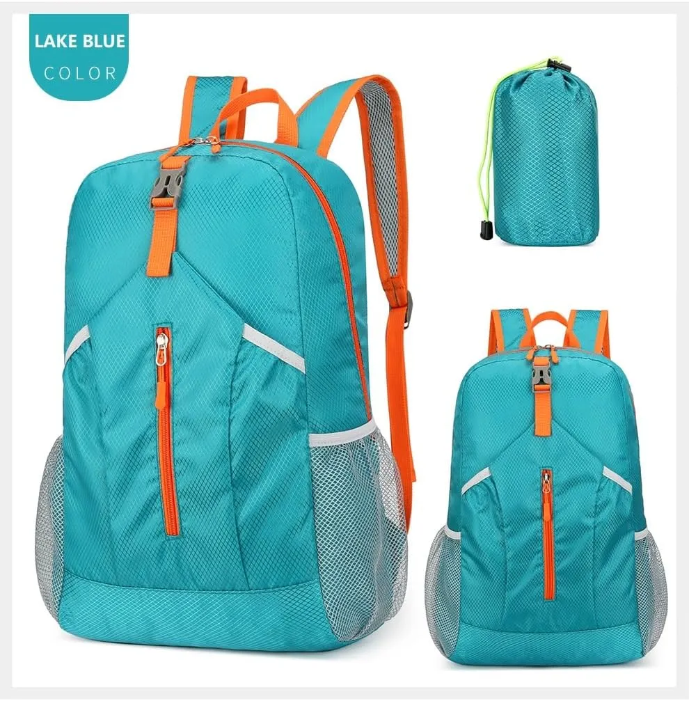 25L Hiking-Backpack Foldable-Sports Daypack -Camping Collapsible Bag Water Resistant Lightweight Travel Men Women (Lake Blue)