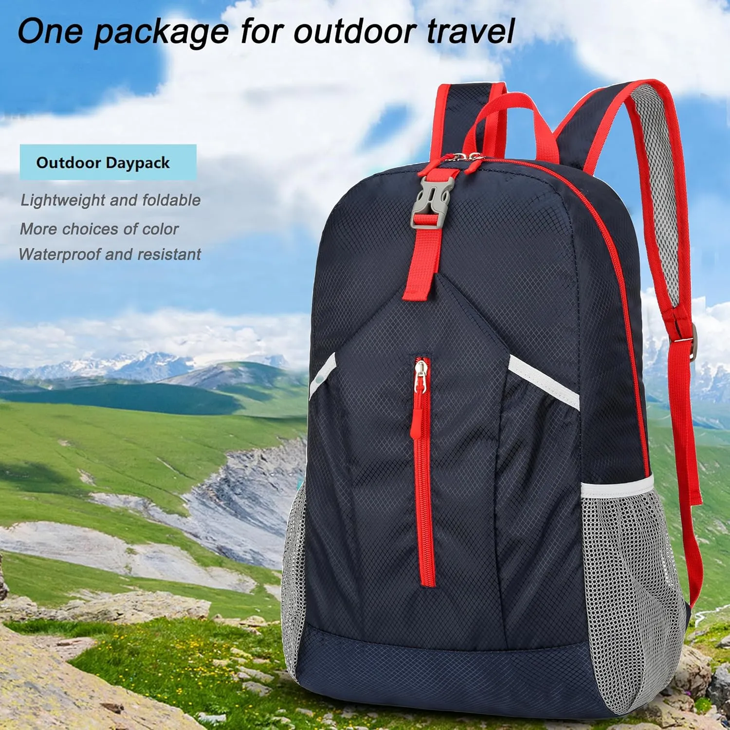 25L Hiking-Backpack Foldable-Sports Daypack-Camping Collapsible Day Bag Water Resistant Lightweight Travel Men Women (Dark Blue)
