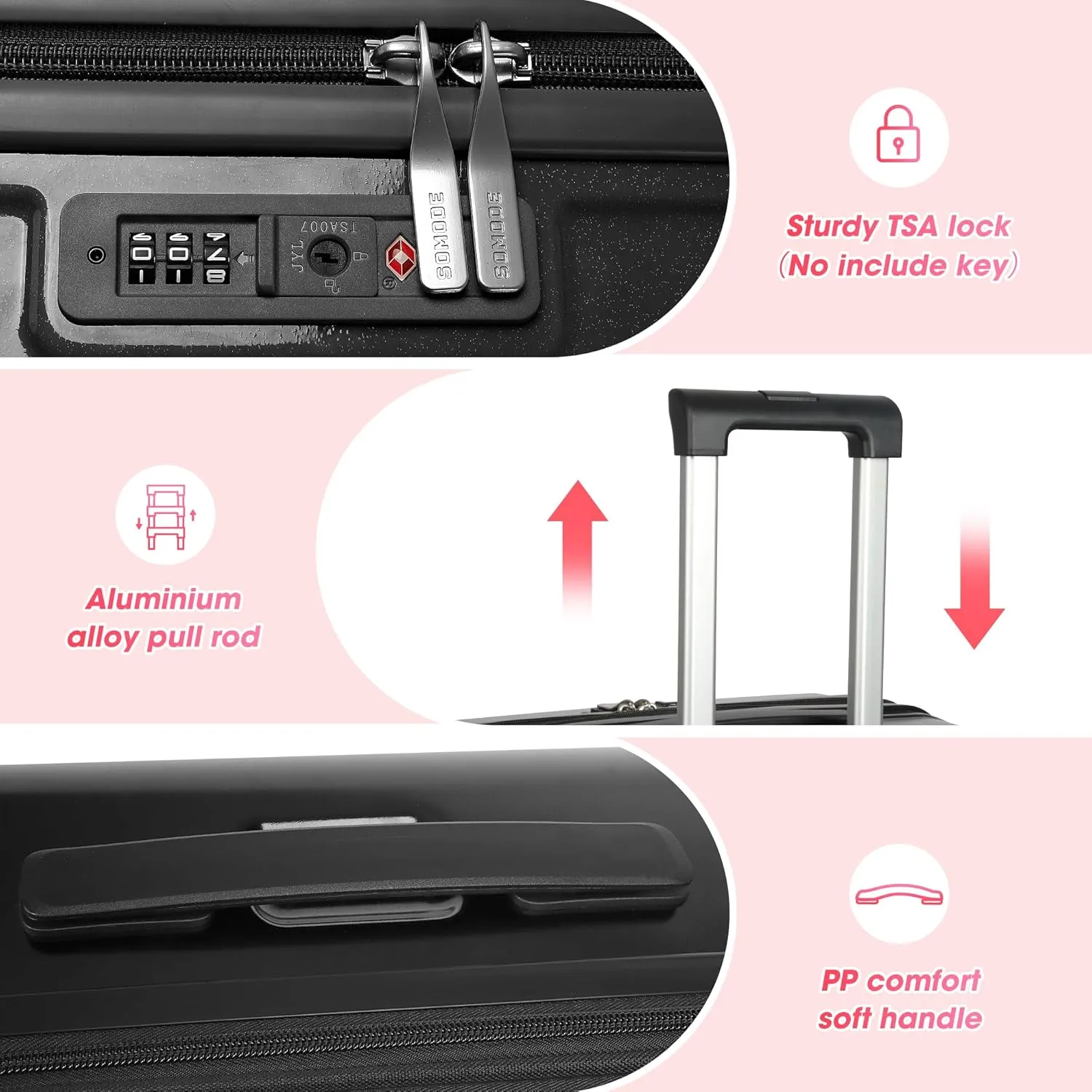 28 "Large Capacity Carry-on luggage, Expandable Suitcase, 100% PC Material, 0° Cold-Resistance (Black-28inch)