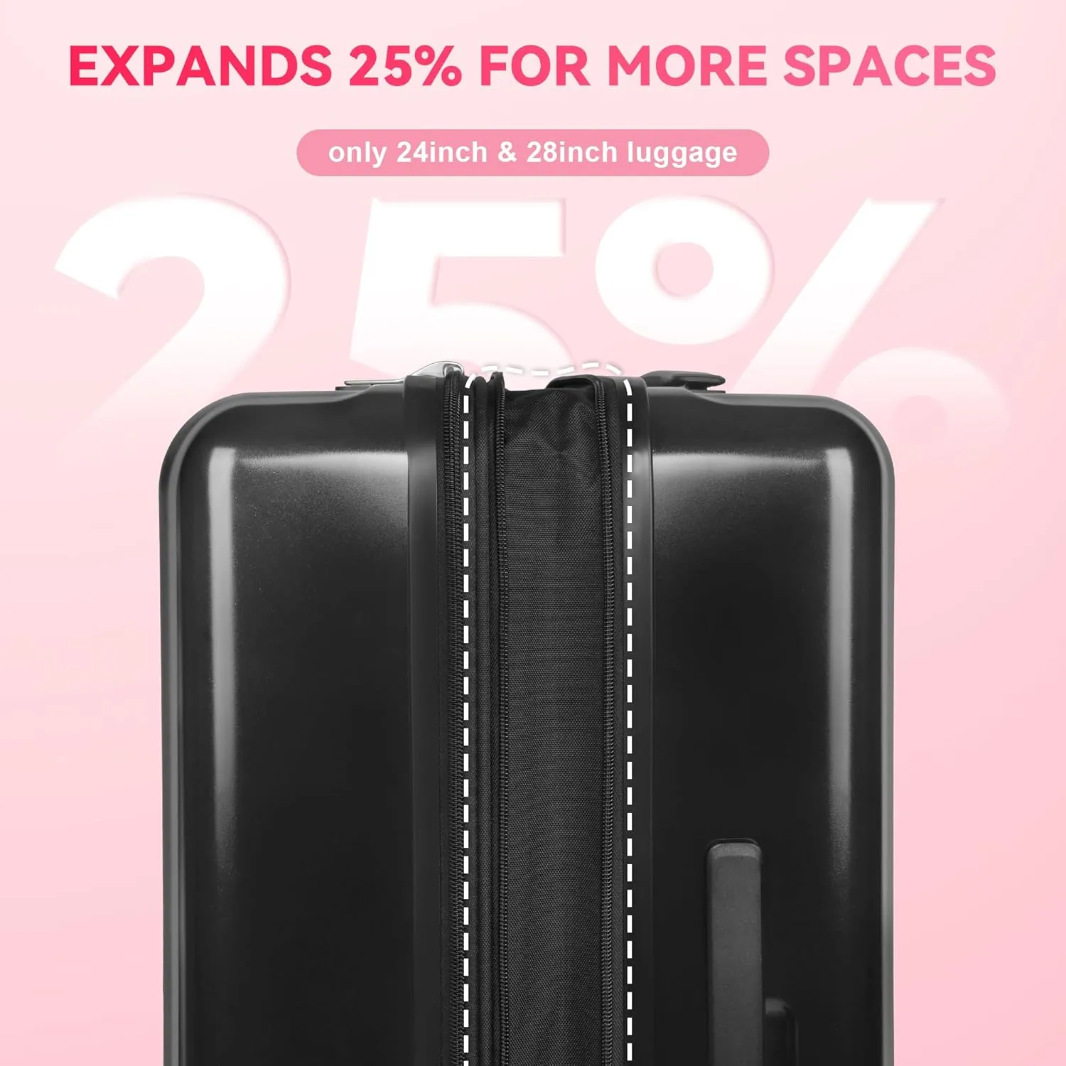 28 "Large Capacity Carry-on luggage, Expandable Suitcase, 100% PC Material, 0° Cold-Resistance (Black-28inch)