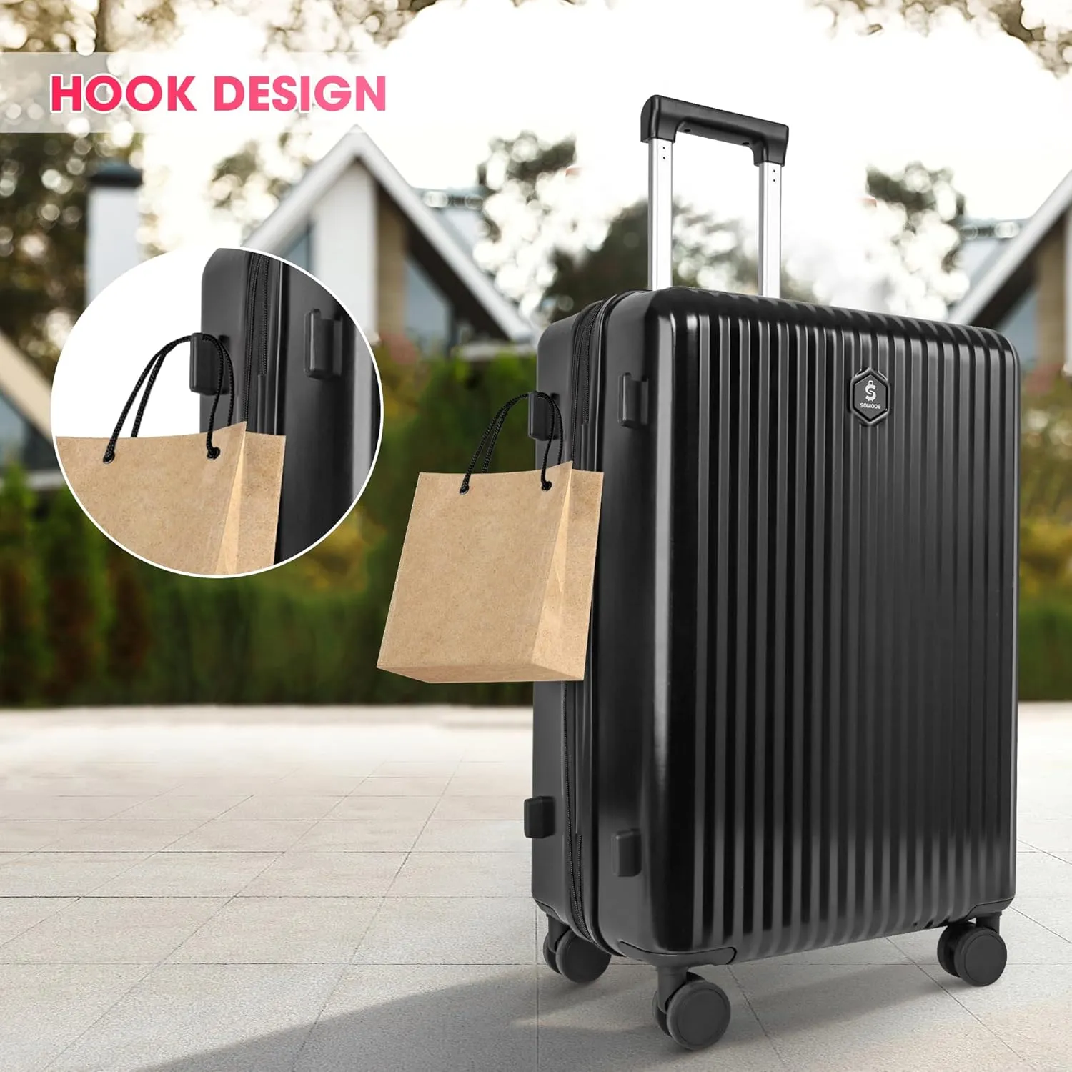 28 "Large Capacity Carry-on luggage, Expandable Suitcase, 100% PC Material, 0° Cold-Resistance (Black-28inch)