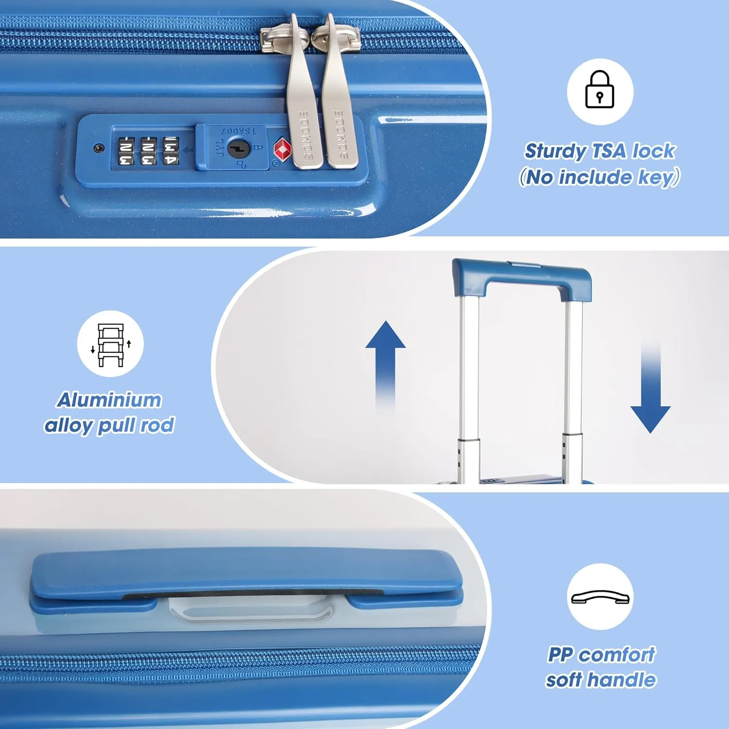 28 "Large Capacity Carry-on luggage, Expandable Suitcase, 100% PC Material, 0° Cold-Resistance (Blue-28inch)