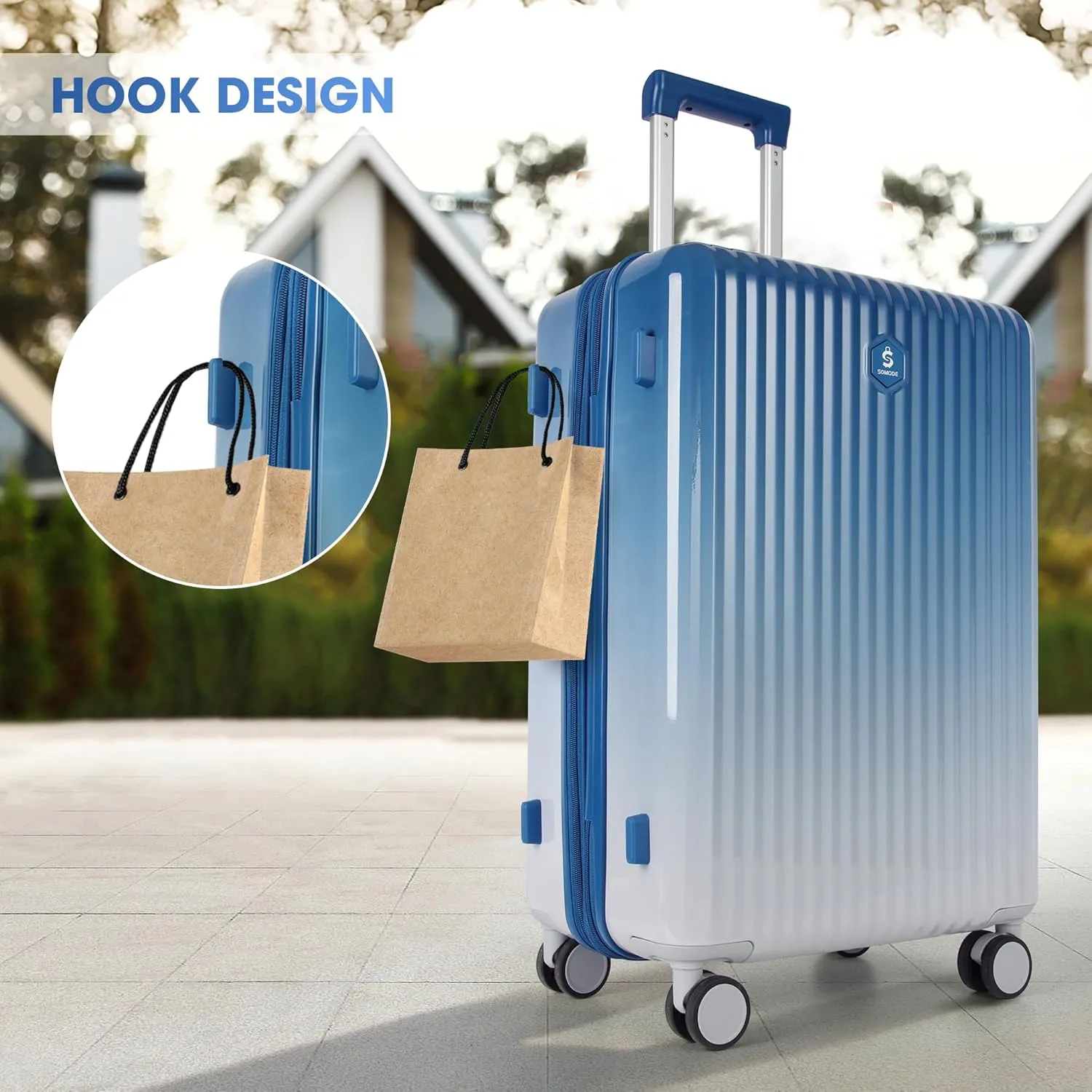 28 "Large Capacity Carry-on luggage, Expandable Suitcase, 100% PC Material, 0° Cold-Resistance (Blue-28inch)